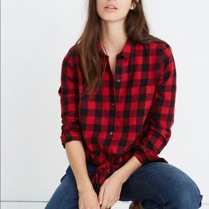 Madewell Buffalo Check Tie Front Flannel Shirt
